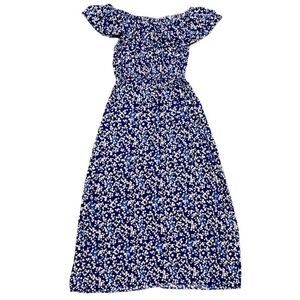 💥$5 BUNDLED 💥Floral Blue Wide Ruffle Country Cowgirl Maxi Dress sz Med